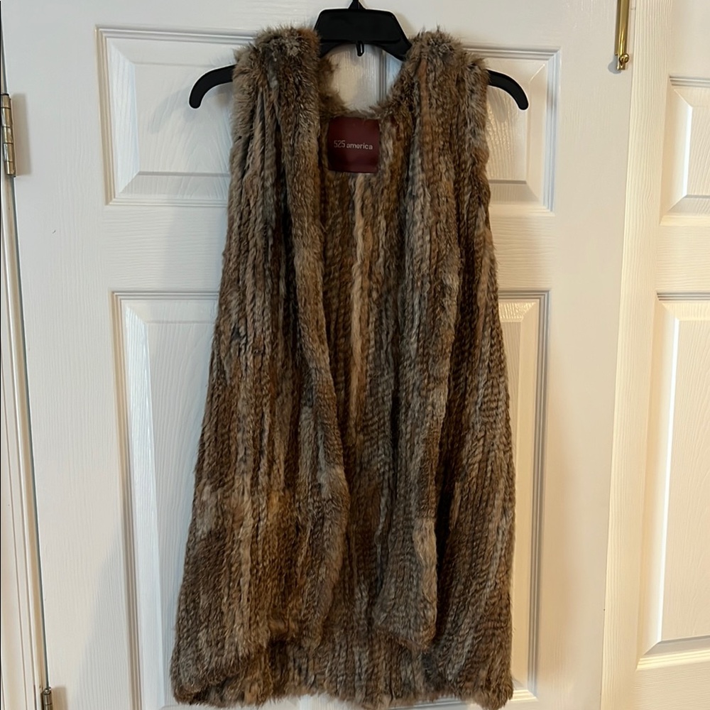525 America rabbit fur vest with hood